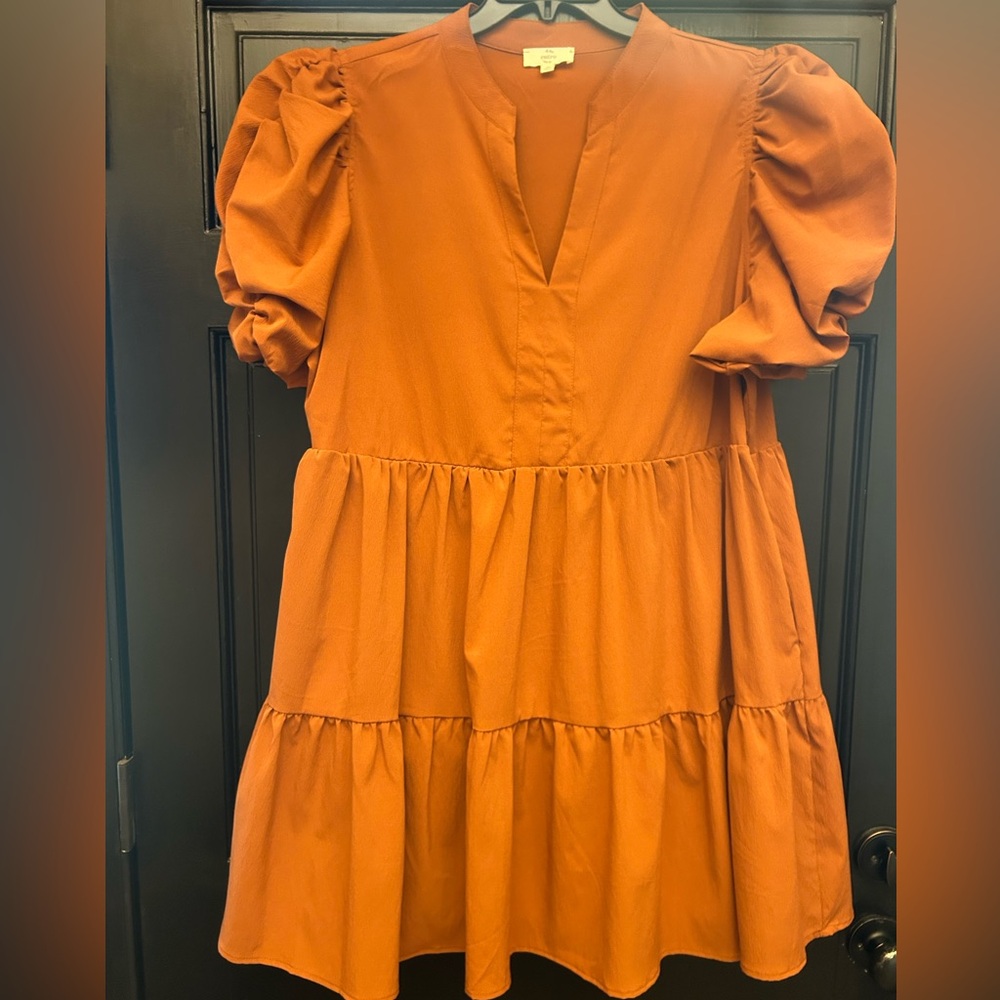 Entro Rust Orange/Cognac Puff Sleeve Dress Plus Size 2x